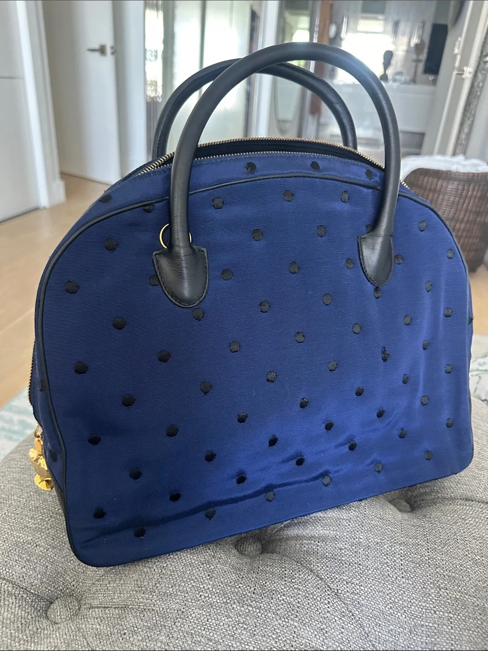 GUERLAIN Navy Blue Polka Dot Dome Cosmetic Bag